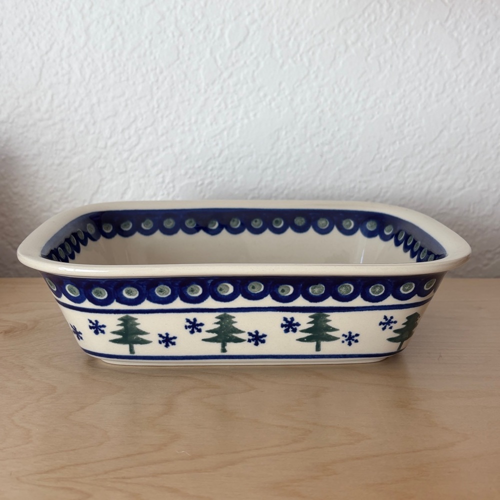 POLISH POTTERY Christmas Tree Rectangle Bread Casserole Dish Handmade in Poland